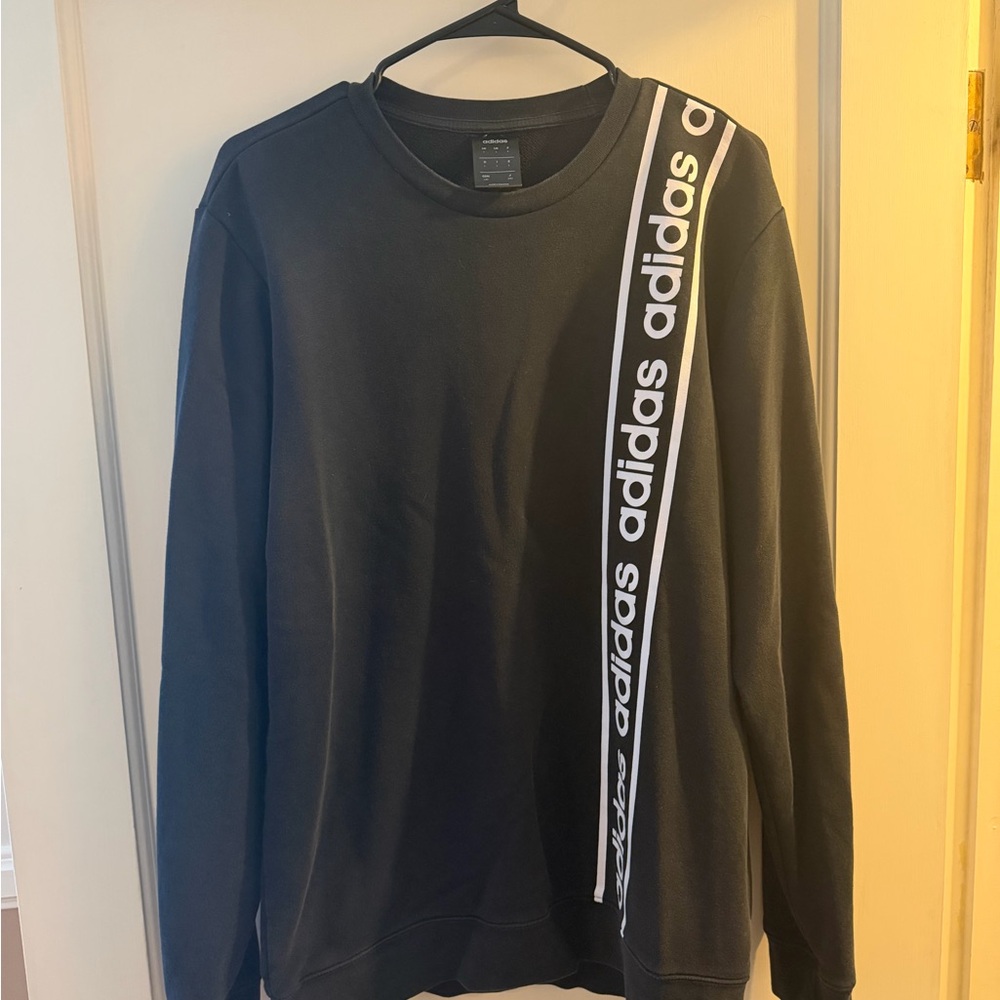 Adidas Men's Black Crewneck Sweater with White Logo